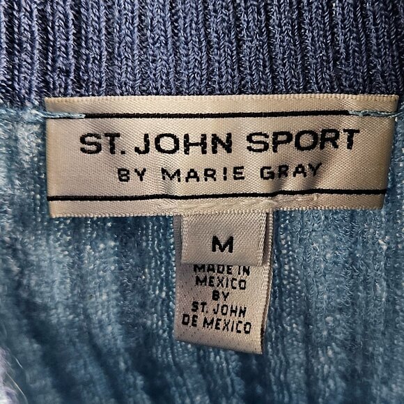 ST. JOHN Sport Sky Blue Textured Cable Knit Zip Up Cardigan Sweater M - Picture 3 of 10